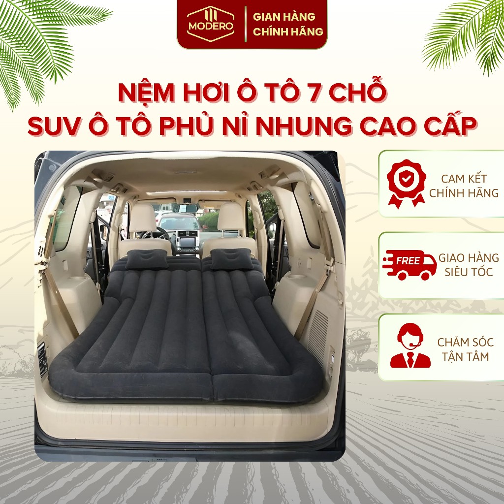 Nệm hơi ô tô 7 chỗ, SUV ô tô phủ nỉ nhung cao cấp tặng bơm và 2 gối