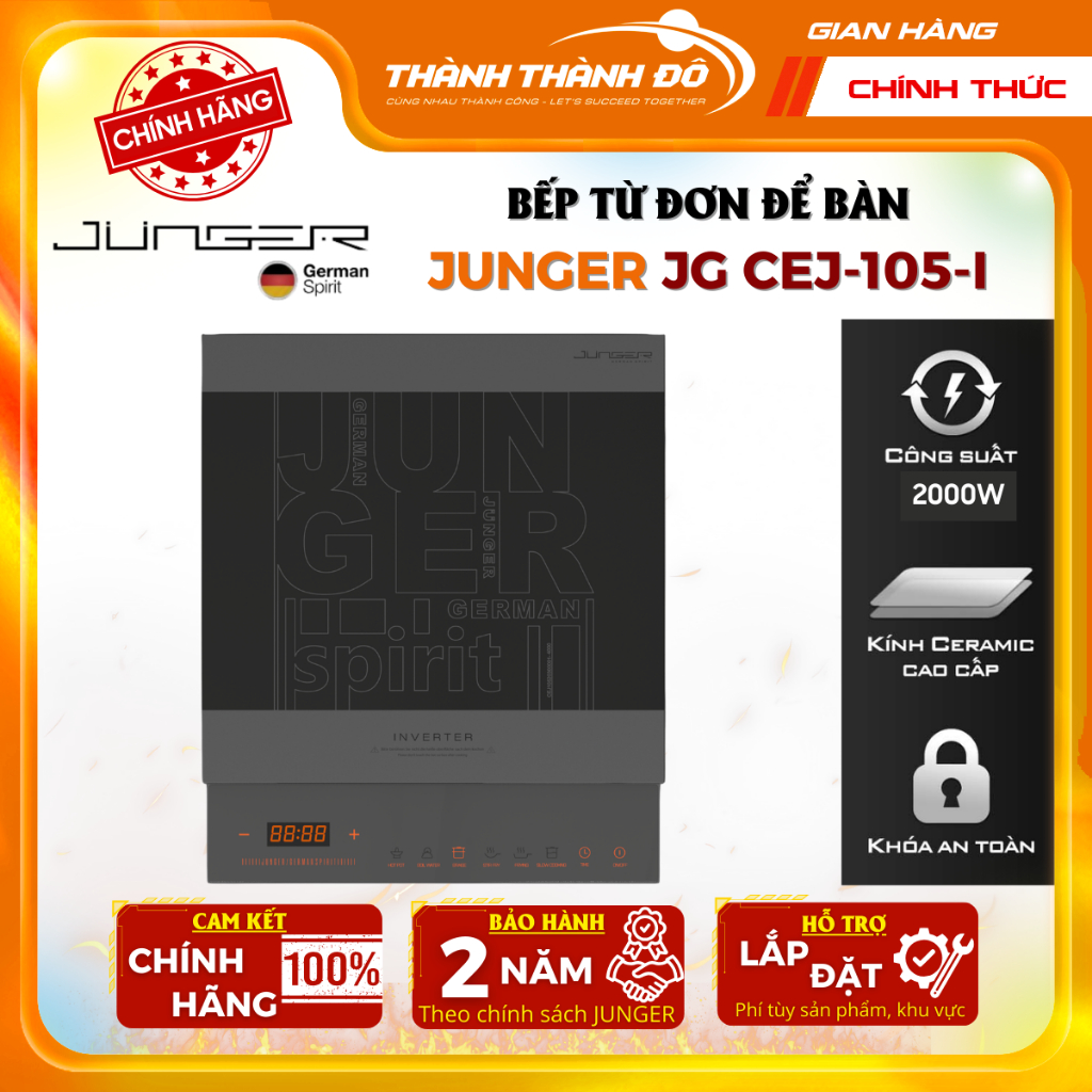 [HÀNG SẴN - GIAO HỎA TỐC] Bếp từ đơn Junger CEJ-105-I - Để nổi trên bàn, công suất 2000W - Inverter 