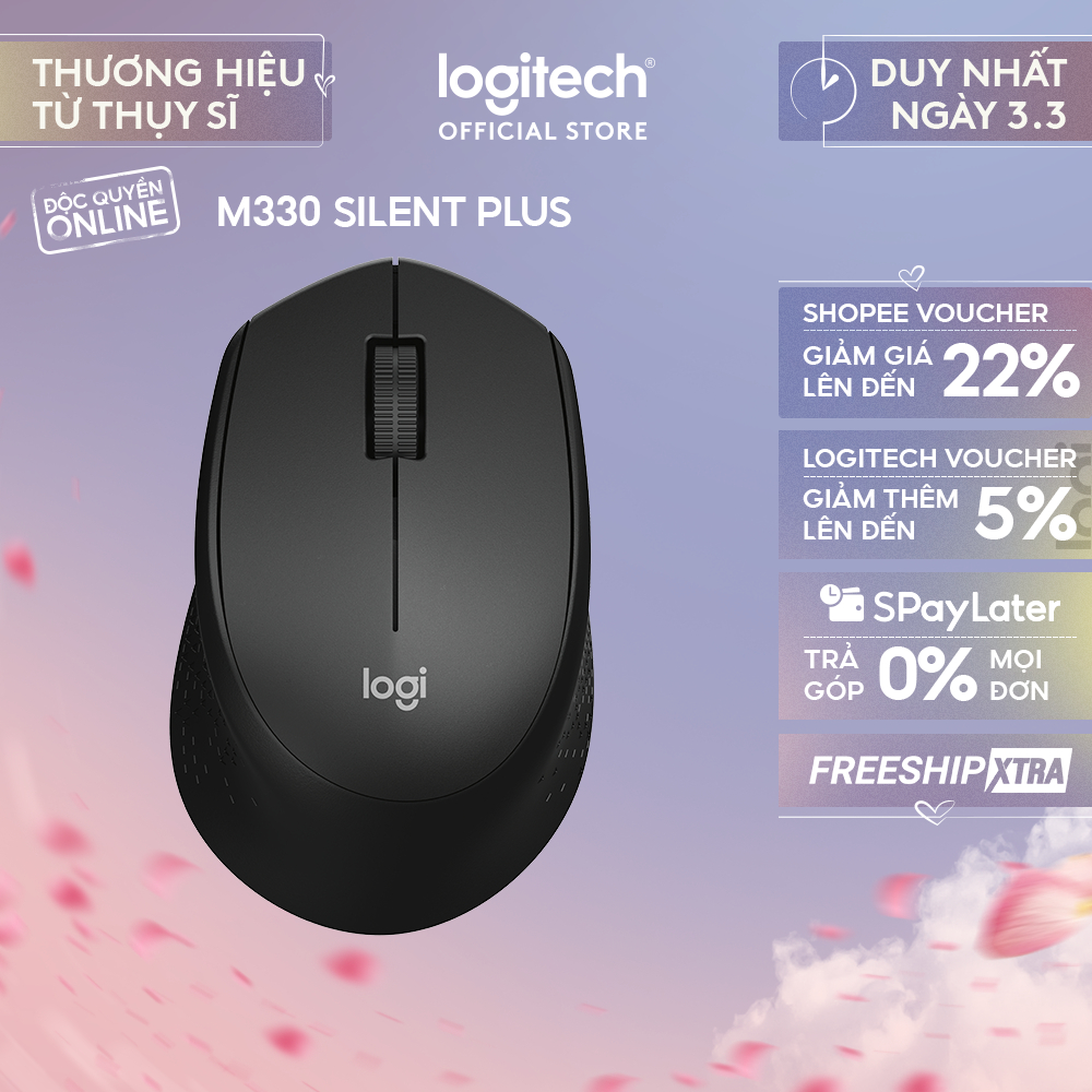 Chuột không dây Logitech M330 Silent Plus - Giảm ồn, USB, thuận tay phải, PC/ Laptop