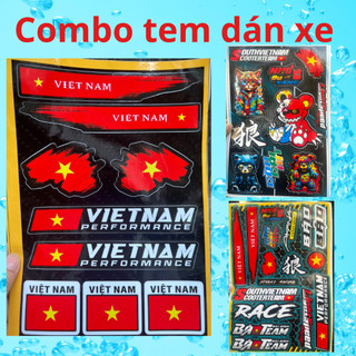 Combo Tem Sticker Dán Xe Gấu Dâu Lotso Vietnam Race Tafu 20x30cm Chống Nước Dán Mọi Bề Mặt