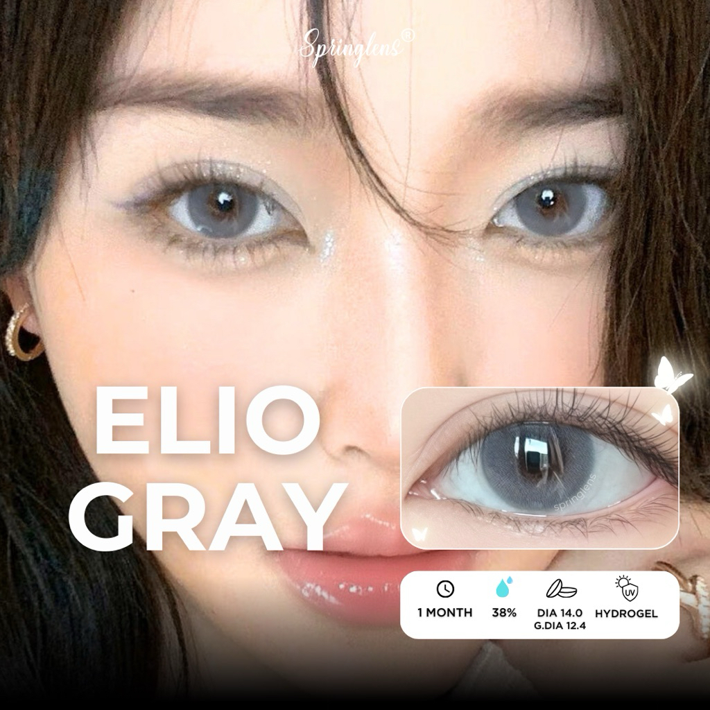 Kính áp tròng ELIO CRYSTAL GRAY xám xanh vân trơn không giãn 1 tháng | Spring Lens