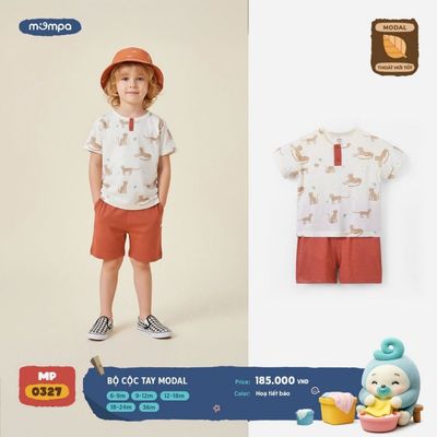Bộ cộc tay cho bé Mompa 6 tháng - 3 tuổi vải Modal thấm hút co giãn thoáng khí DQ MP 0327