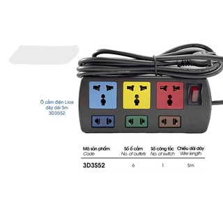 ổ cắm điện lioa 6 lỗ 3m,5m