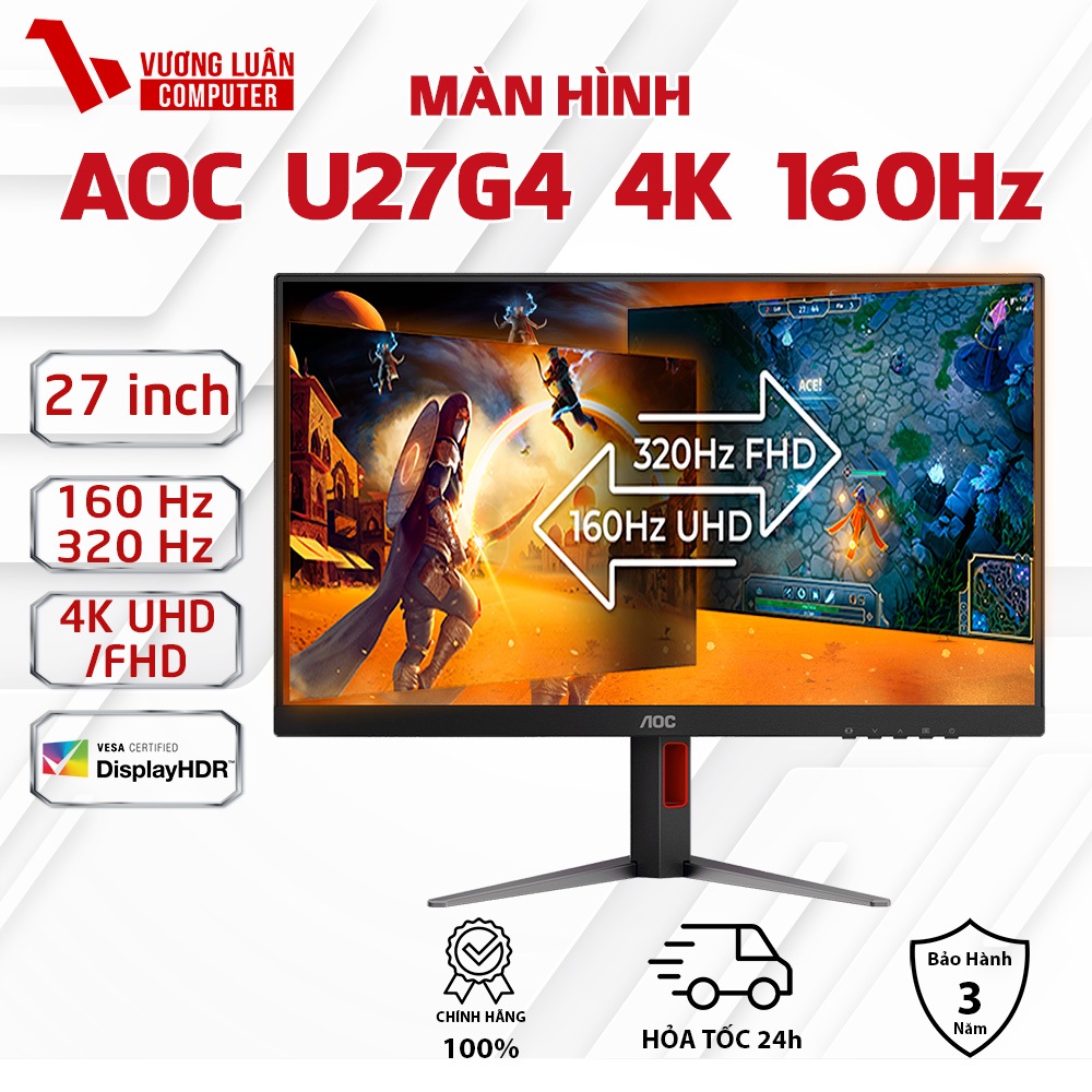 Màn hình GAMING AOC U27G4 27inch Dual Refresh Rate 4K 160Hz / FHD 320hz Chính Hãng