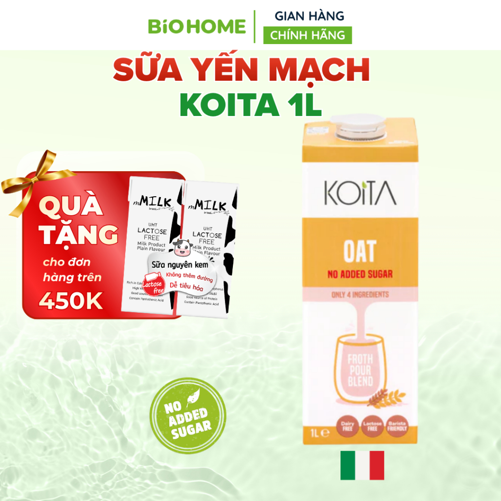 Sữa Yến Mạch Koita 1L [GIAO HỎA TỐC] Sữa Hạt Thực Vật  Nhập Khẩu Ý Không Đường Giàu Chất Xơ Thơm Ngon Hộp Lớn Tiết Kiệm