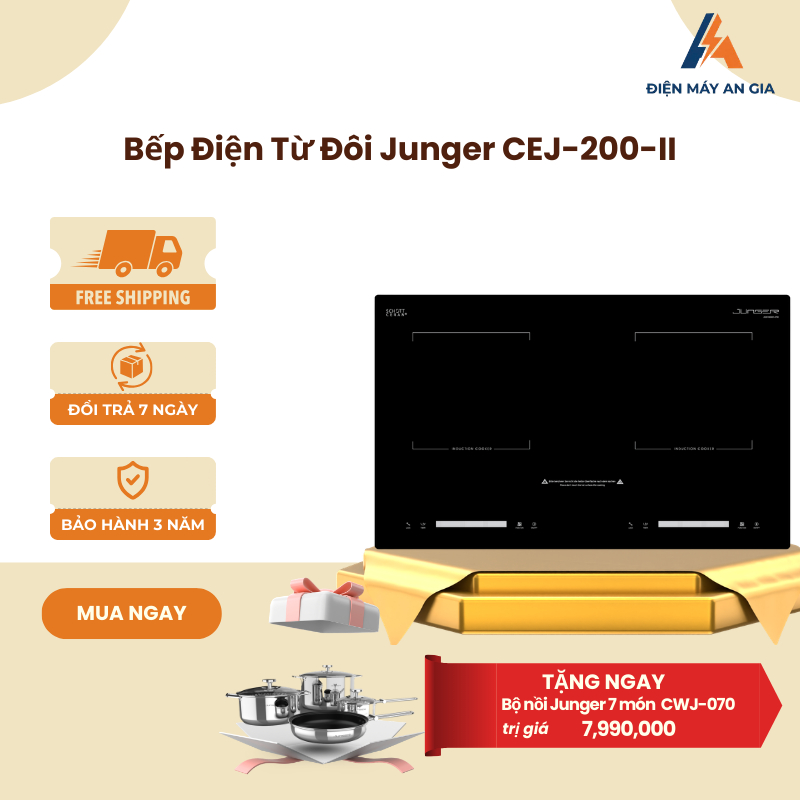 Bếp Từ Đôi Junger CEJ-200-II - Lắp Âm - 2 Vùng Nấu - Inverter Tiết Kiệm Điện - PEB