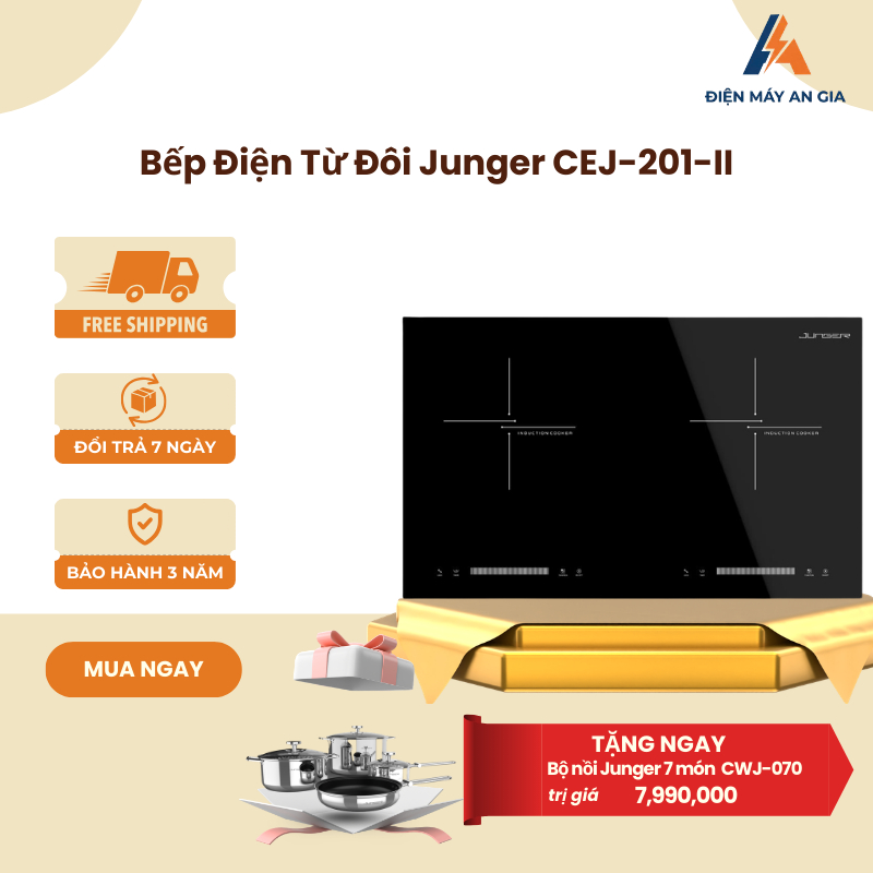 Bếp Từ Đôi Junger CEJ-201-II - Lắp Âm - 2 Vùng Nấu - Inverter Tiết Kiệm Điện - PEB