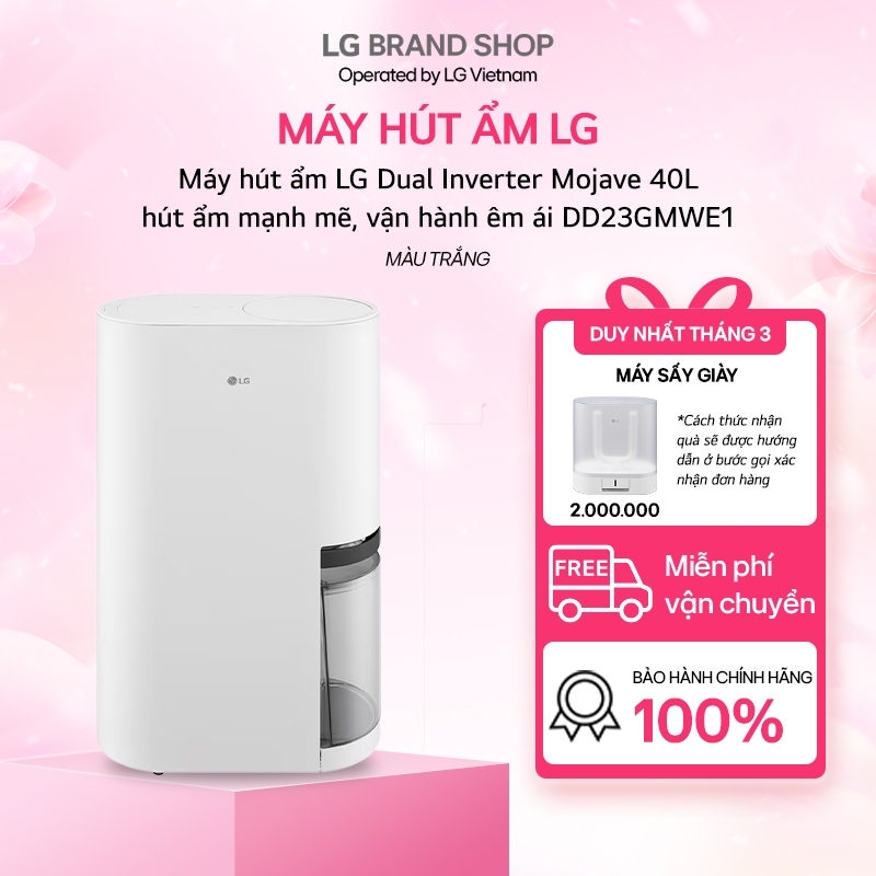 [Chỉ giao miền Bắc] Máy hút ẩm LG Dual Inverter Mojave 40L hút ẩm mạnh mẽ, vận hành êm ái - DD23GMWE1