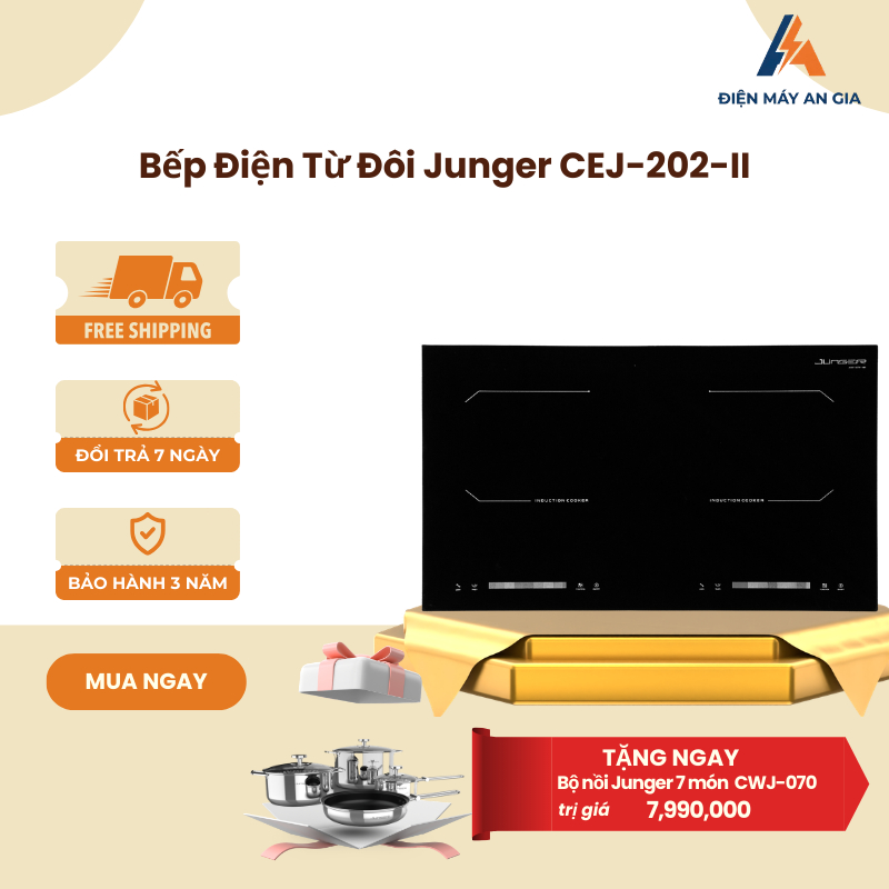 Bếp Từ Đôi Junger CEJ-202-II - Lắp Âm - 2 Vùng Nấu - Inverter Tiết Kiệm Điện - PEB