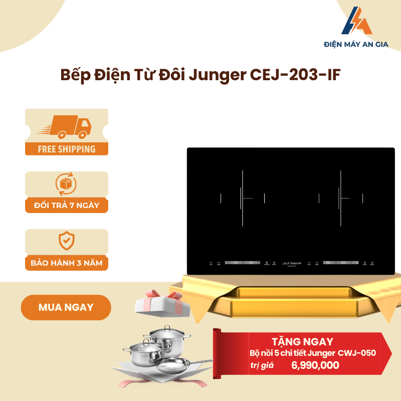 Bếp Từ Kết Hợp Hồng Ngoại Junger CEJ-203-IF - Lắp Âm - 2 Vùng Nấu - Tiết Kiệm Điện - PEB