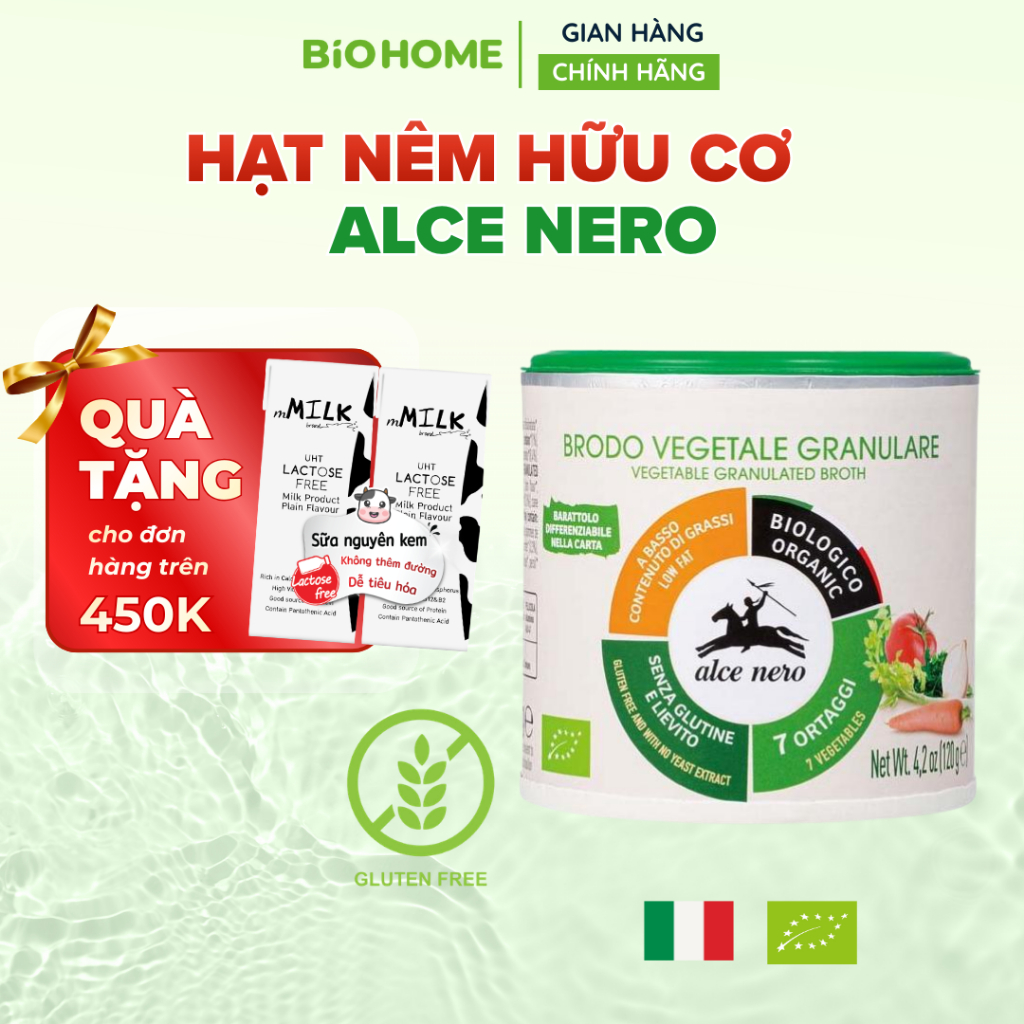 Hạt Nêm Rau Củ Hữu Cơ Alce Nero 120g - Không Chất Điều Vị, An Toàn Cho Bé Từ 1 Tuổi, Chứng Nhận EU Organic,Thuần chay