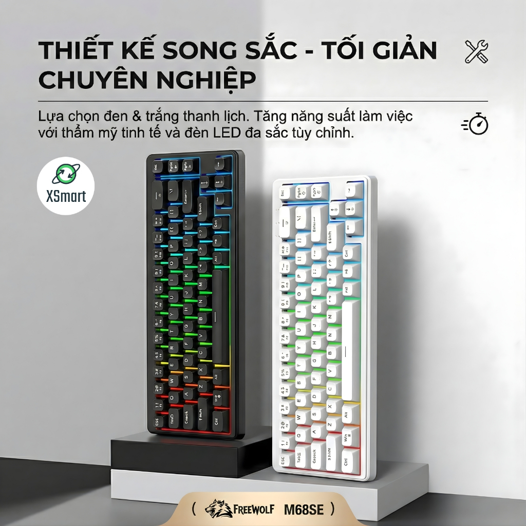 Bàn Phím Văn Phòng Gaming FreeWolf M68SE Led 7 Màu, Layout 68 Phím, Keycap ABS, Gõ Êm Giảm Ồn Cho PC | BigBuy360 - bigbuy360.vn