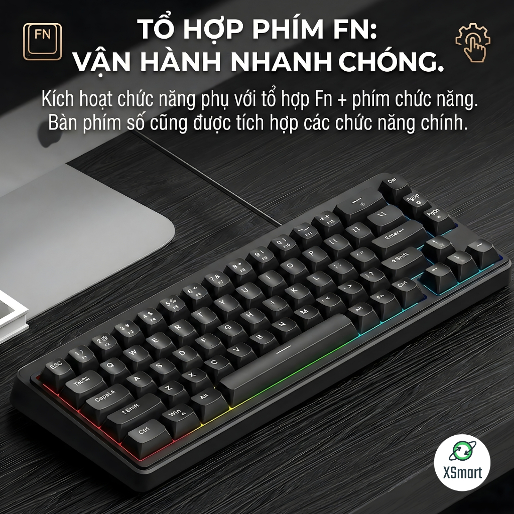 Bàn Phím Văn Phòng Gaming FreeWolf M68SE Led 7 Màu, Layout 68 Phím, Keycap ABS, Gõ Êm Giảm Ồn Cho PC | BigBuy360 - bigbuy360.vn