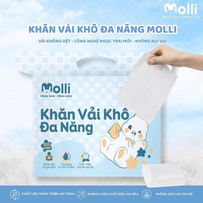 Khăn vải khô đa năng Molli dành cho mẹ và bé , công nghệ hạt ngọc trai siêu thấm hút , mềm mại