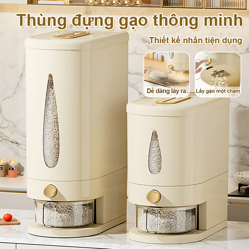 Thùng Đựng Gạo Thông Minh 5kg 10kg Lấy Gạo Tự Động Có Cốc Đong Chống Ẩm Chống Côn Trùng
