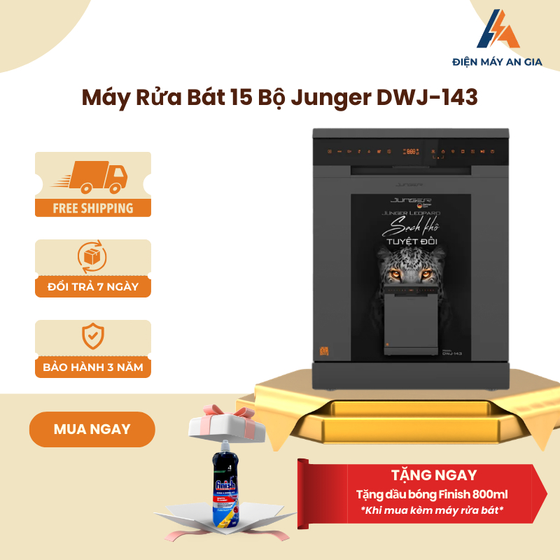 Máy Rửa Bát Độc Lập Junger Leopard DWJ-143 - Thiết Kế Sang Trọng - 8 Chương Trình Rửa Đa Dạng - Dễ Vệ Sinh - PEB