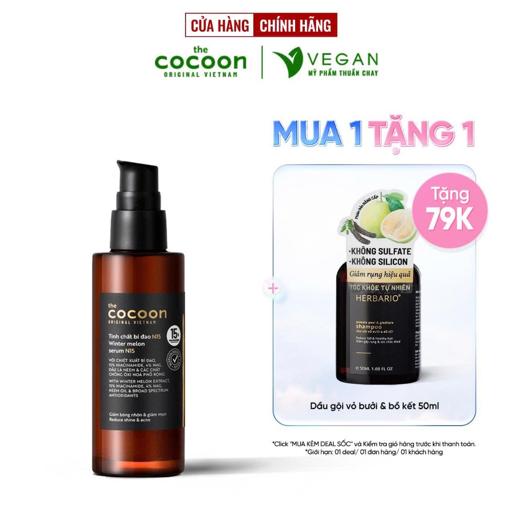 Serum tinh chất bí đao Cocoon 70ml N15 -15% niacinamide sach mụn Thuần Chay