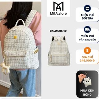 M&A - Balo vải dạ kim tuyến kèm móc cún size 40 vừa A4 laptop 14in phong cách hàn quốc BL01