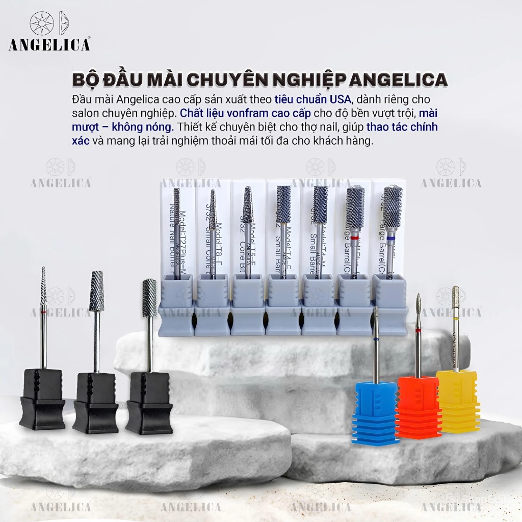 Đầu Mài Chuyên Dụng Làm Móng Chính Hãng ANGELICA - Nhặt Da , Mài Da, Mài Khoé, Phá Gel Bột Chất Liệu Kim Loại An Toàn
