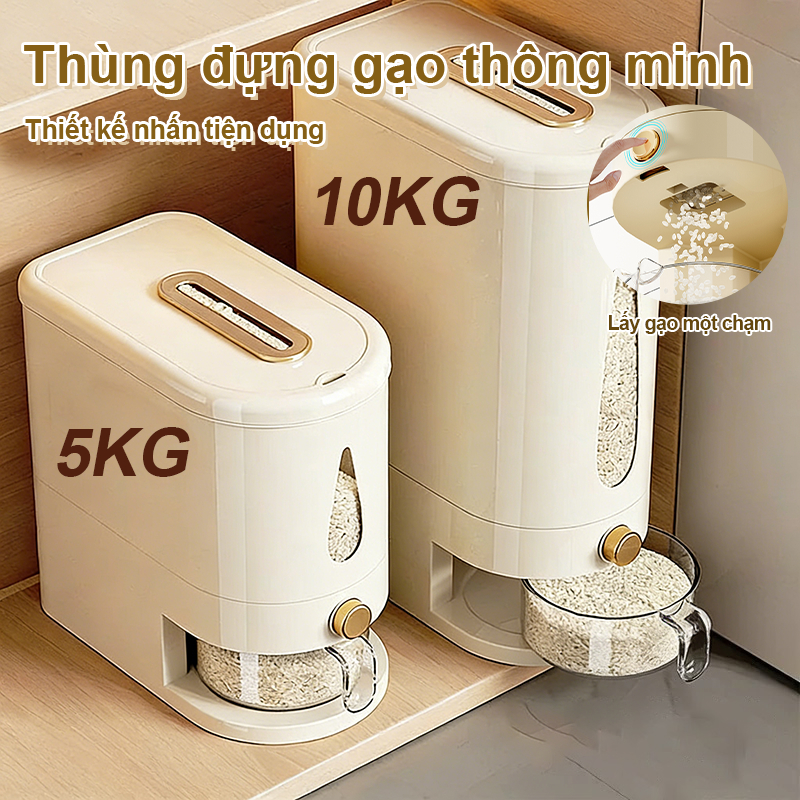 Thùng Dựng Gạo Thông Minh Dung tích 5L / 10L Thân trong suốt Bảo quản gạo sạch sẽ, an toàn thực phẩm