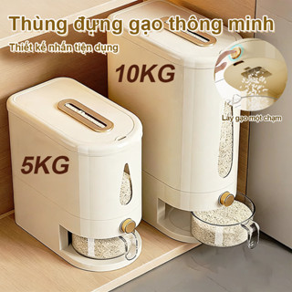 Thùng Dựng Gạo Thông Minh Dung tích 5L / 10L Thân trong suốt Bảo quản gạo sạch sẽ, an toàn thực phẩm
