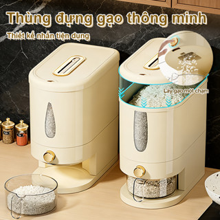 Thùng Dựng Gạo Thông Minh Thân trong suốt Dung tích 5L / 10L Chống ẩm chống bụi Nhựa dày dặn, chắc chắn, bền lâu