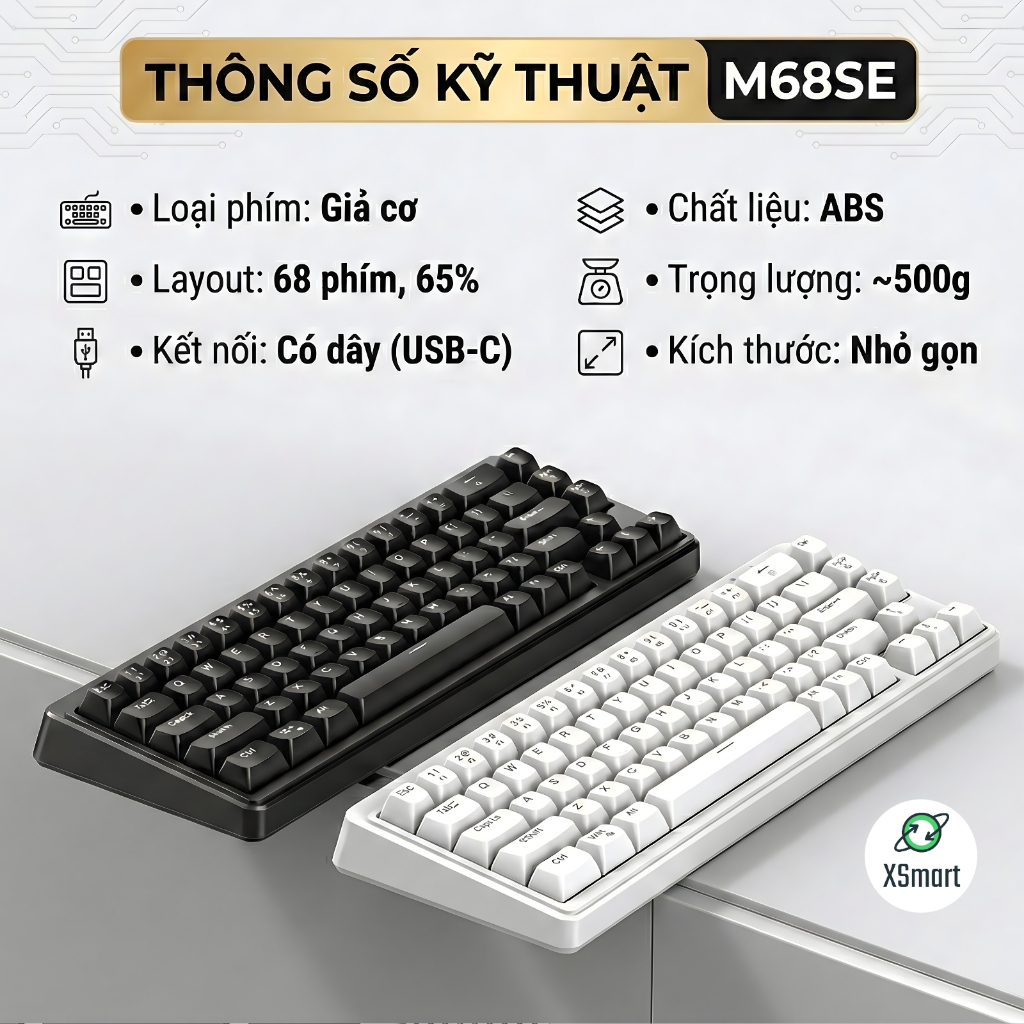 Bàn Phím Văn Phòng Gaming FreeWolf M68SE Led 7 Màu, Layout 68 Phím, Keycap ABS, Gõ Êm Giảm Ồn Cho PC | BigBuy360 - bigbuy360.vn