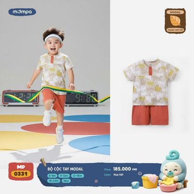 Bộ cộc tay cho bé Mompa 6 tháng - 3 tuổi vải Modal thấm hút co giãn thoáng khí DQ MP 0331