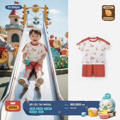 Bộ cộc tay cho bé Mompa 6 tháng - 3 tuổi vải Modal thấm hút co giãn thoáng khí DQ MP 0336