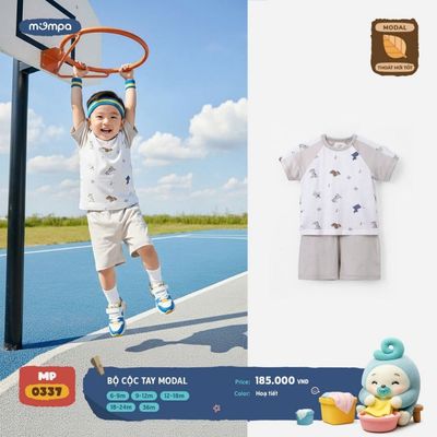 Bộ cộc tay cho bé Mompa 6 tháng - 3 tuổi vải Modal thấm hút co giãn thoáng khí DQ MP 0337