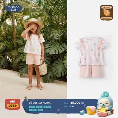 Bộ cộc tay cho bé Mompa 6 tháng - 3 tuổi vải Modal thấm hút co giãn thoáng khí DQ MP 0359