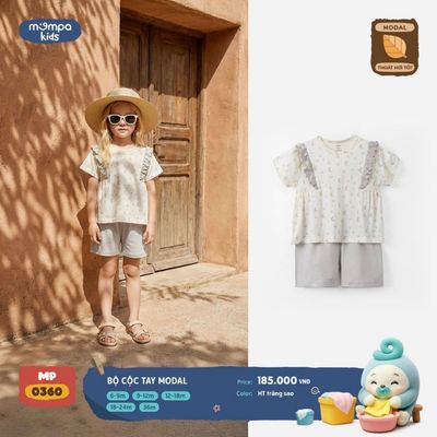 Bộ cộc tay cho bé Mompa 6 tháng - 3 tuổi vải Modal thấm hút co giãn thoáng khí DQ MP 0360