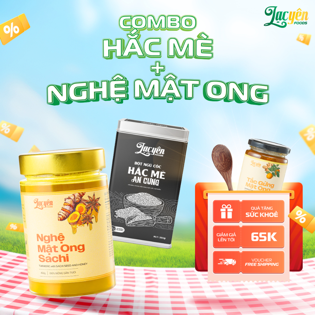 [Combo Nghệ Sachi-Hắc Mè] Lạc Yên Foods Gồm Nghệ Mật Ong Sachi + Hắc Mè An Cung + Kèm Quà