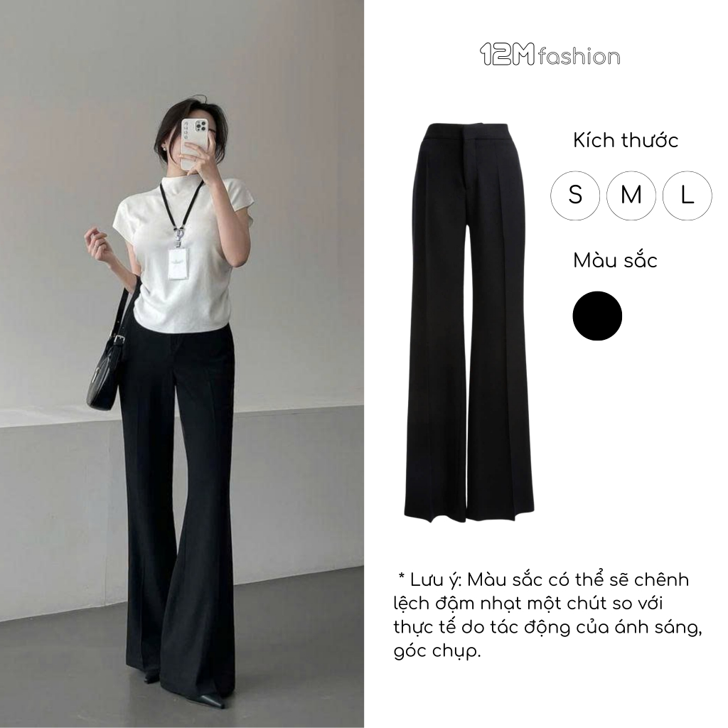 Quần ống loe nữ cạp cao chất vải co giãn 1 nút có túi tiện lợi, quần tây ống loe lưng cao _ 12M fash