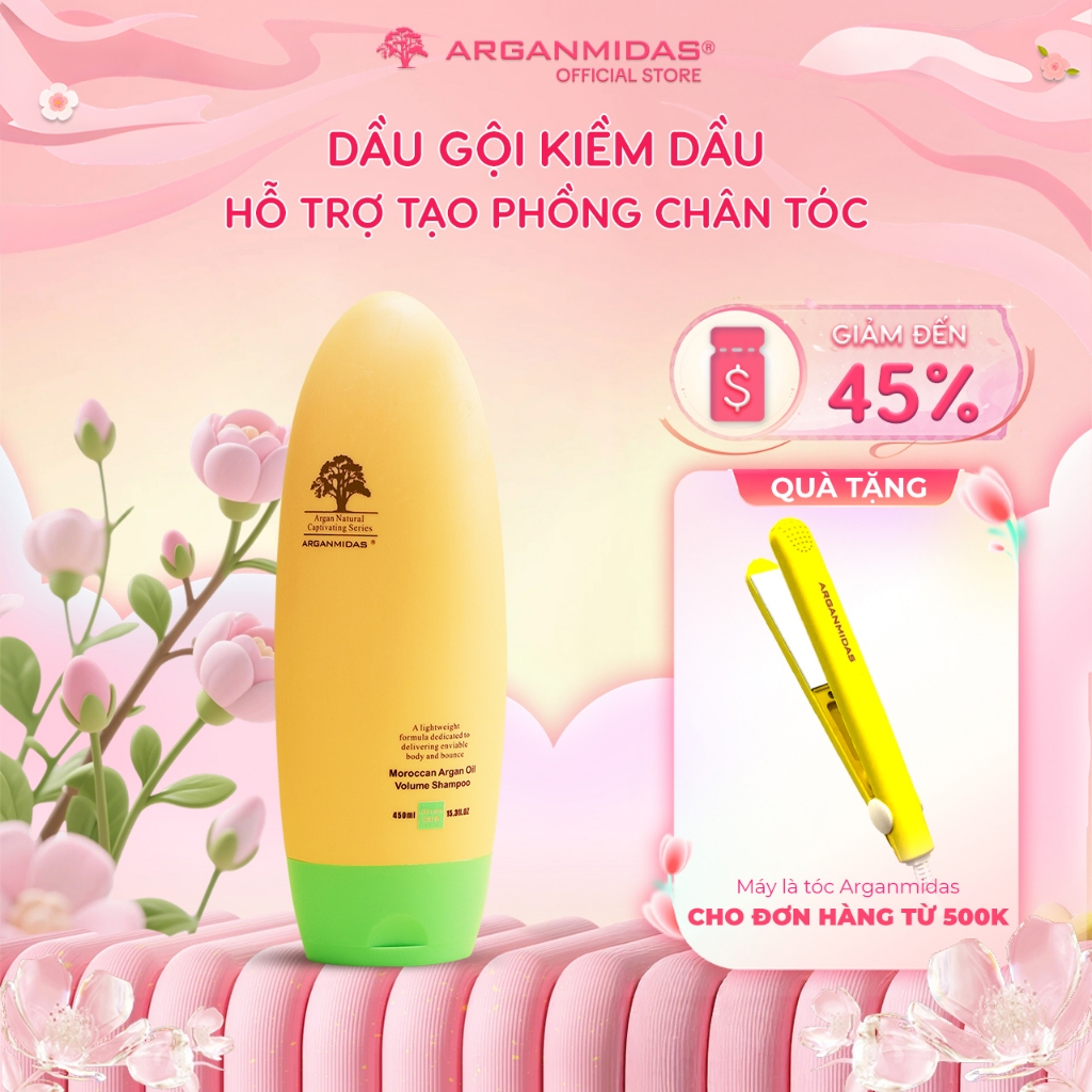 Dầu Gội Kiềm Dầu Cho Tóc Dầu Bết Arganmidas, Dầu Gội Tạo Phồng Chân Tóc 450ml