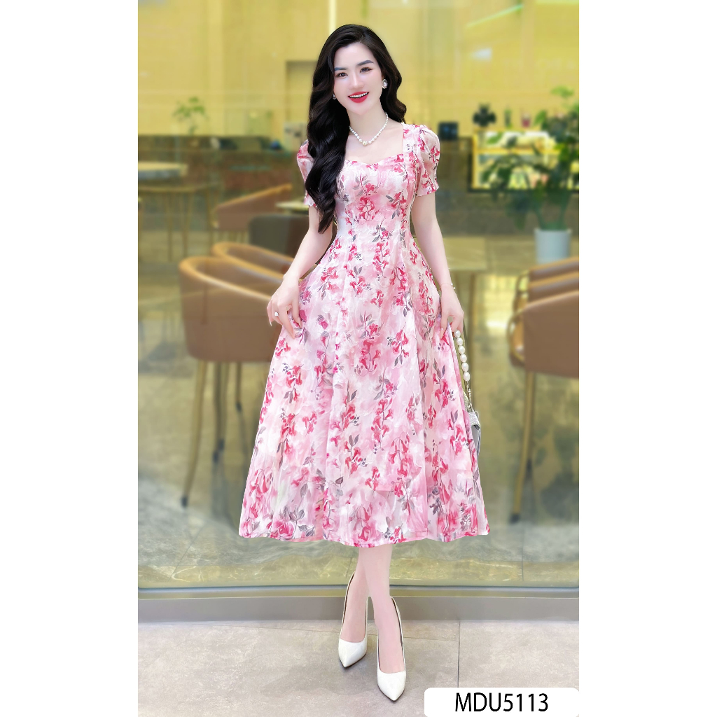 Váy thiết kế  BenNang chất tơ ép cao cấp, 2 lớp, dáng xòe dài, ôm nhẹ phần eo MDU5113