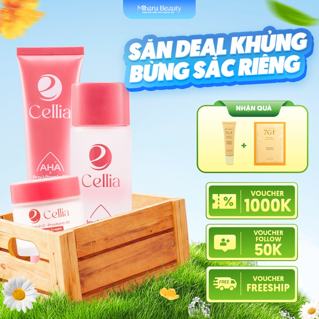 Combo Cellia Sữa rửa mặt, Toner, Kem dưỡng mặt