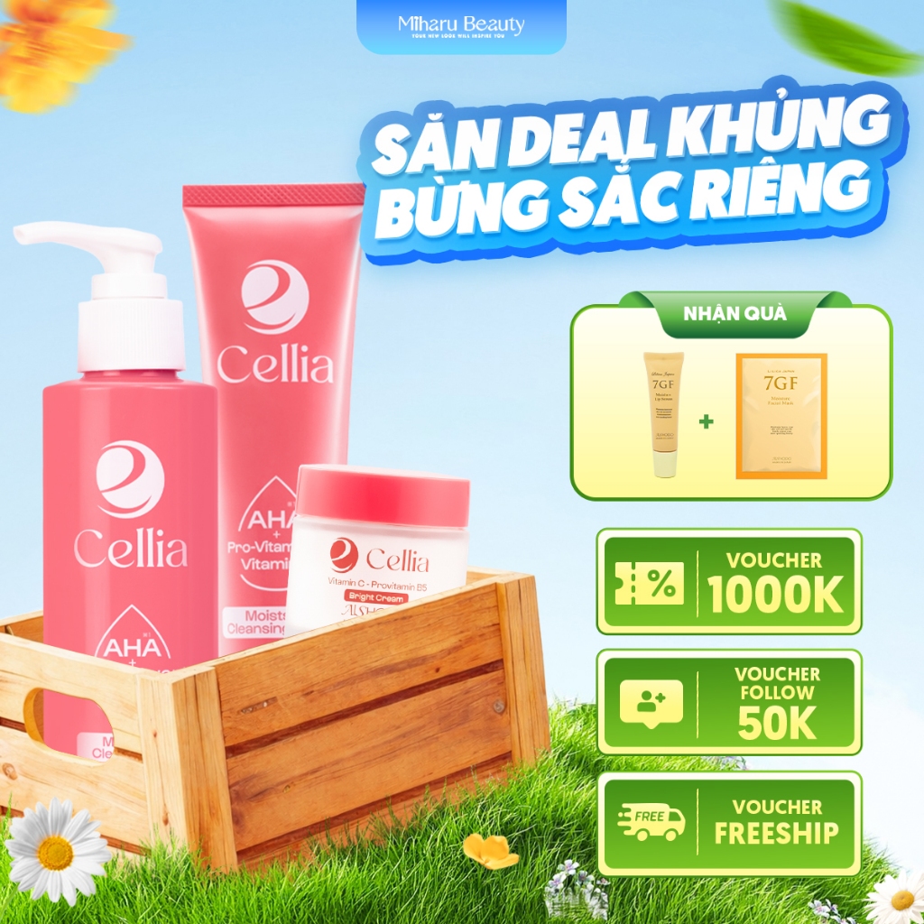 Combo Cellia Dầu tẩy trang, Sữa rửa mặt, Kem dưỡng mặt
