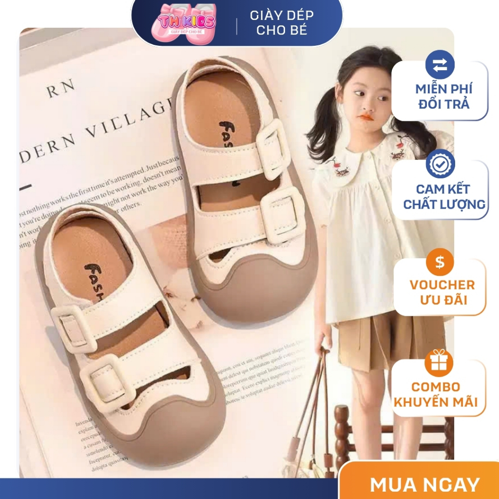 [M100] Giày Đế Bằng Đi Biển Bé Gái, Dép Quai Hậu Mũi Bọc, Dép Quai Dán Đi Học Đi Chơi Cho Bé Từ 3-9 
