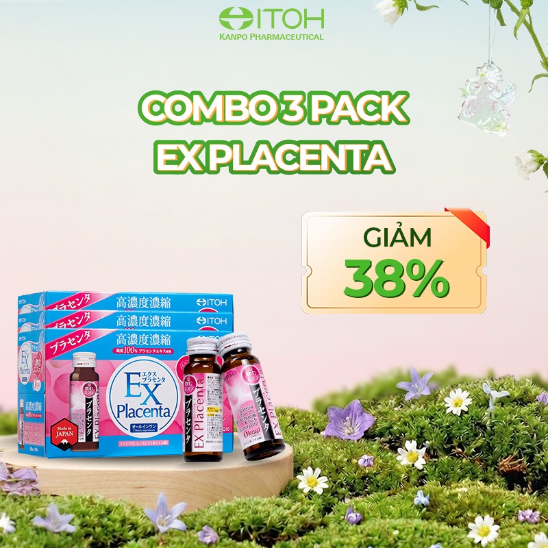Combo 3 hộp Nước uống Placenta ITOH EX Placenta hỗ trợ cân bằng nội tiết, chống lão hóa và làm mờ th