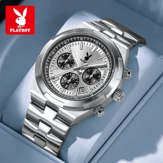PLAYBOY Đồng hồ Nam Thạch anh dây đeo bằng thép không gỉ Lịch Đa chức năng Chống nước Quà 3111