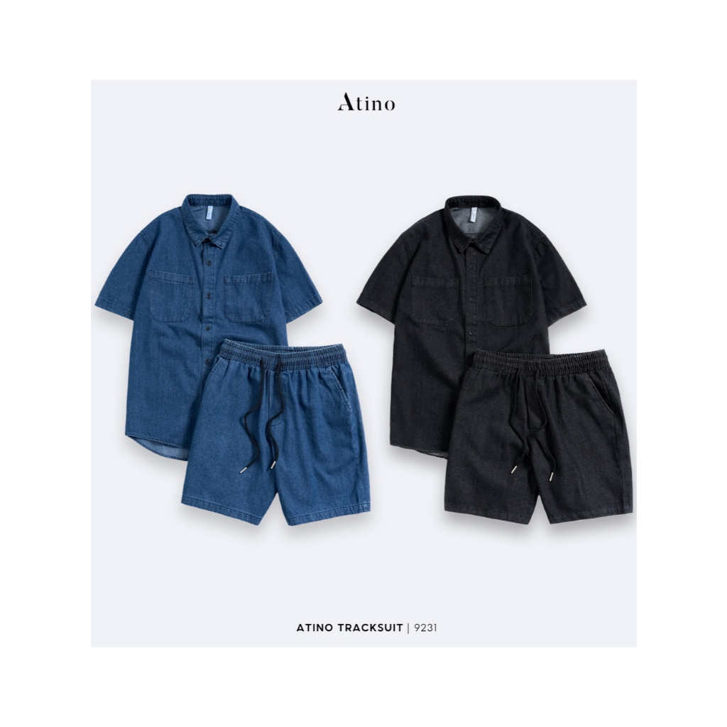 [ NEW ] ATINO - Set Áo Sơ Mi +Quần Short Chất Liệu Denim Cotton Mềm Mại Thoáng Mát Unisex Localbrand
