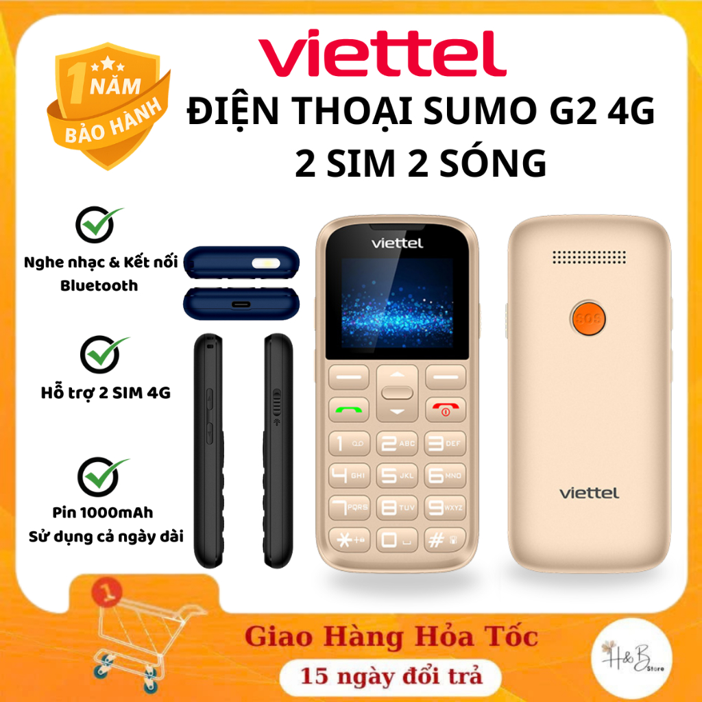 Điện Thoại Viettel Sumo G2 4G Pin Khỏe, 2 Sim 2 Sóng -Điện Thoại Viettel 4G Chính Hãng Bảo Hành 1Năm