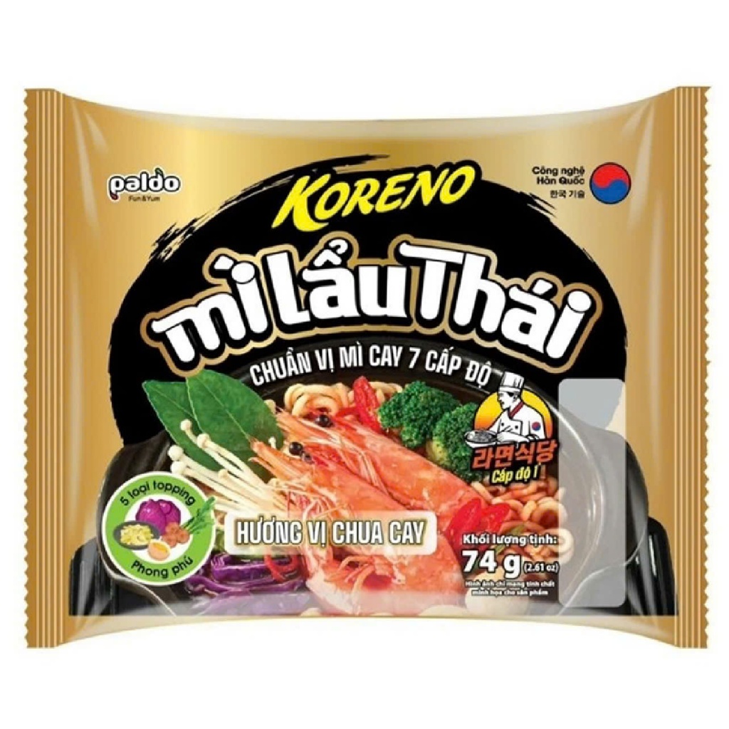 Combo 5- 10 gói , Mì Koreno Jumbo hương vị Lẩu thái chua cay, Mì Lẩu thái Koreno Jumbo, Mì ăn liền K