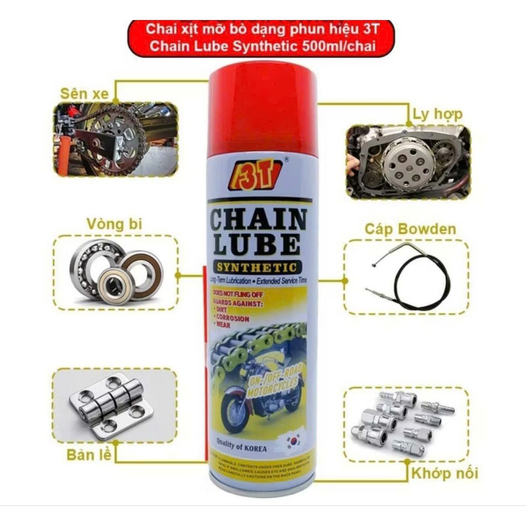 CHAI XỊT BÔI TRƠN VÀ BẢO DƯỠNG SÊN SÍCH XE MÁY ( CHAIN LUBE 3T ) 500ML
