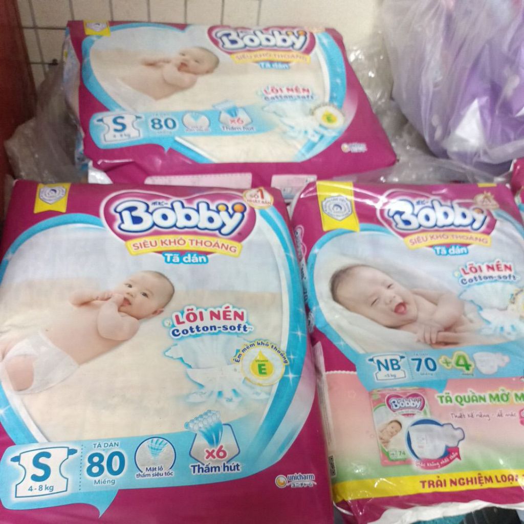 Bỉm bobby tã dán NB70+4/S80/S54/M76