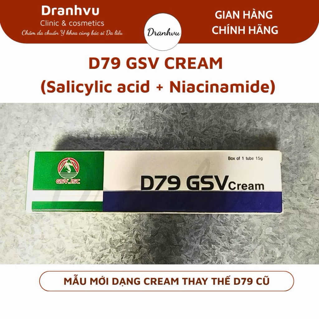 [COMBO 3 tuýp] D79 GSV CREAM -Kem mụn salicylic acid, niacinamide giảm mụn, thâm mụn, dày sừng nang 