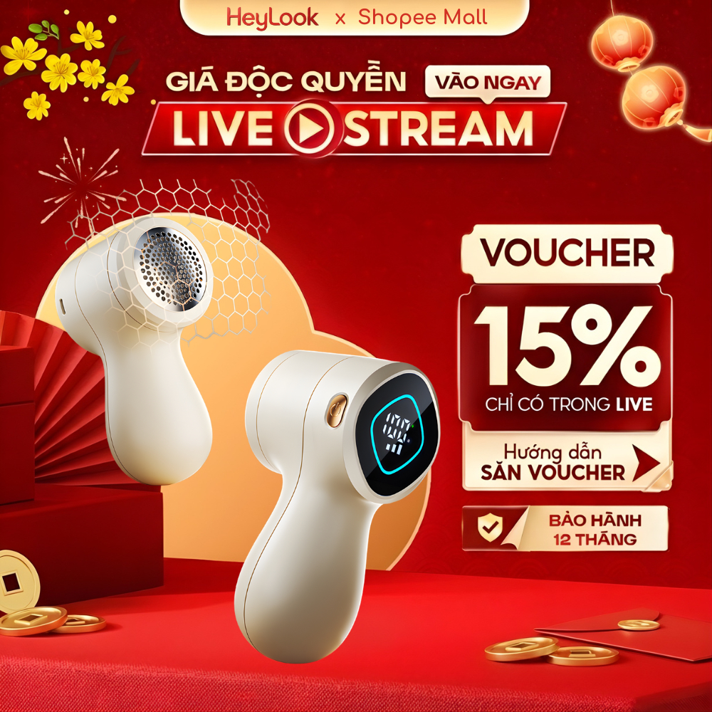 Máy Cắt Lông Xù Quần Áo, 6 Lưỡi Cắt, 3 Cấp Độ, Màn Hình LED Thông Minh, Dung Lượng Pin 800mAh