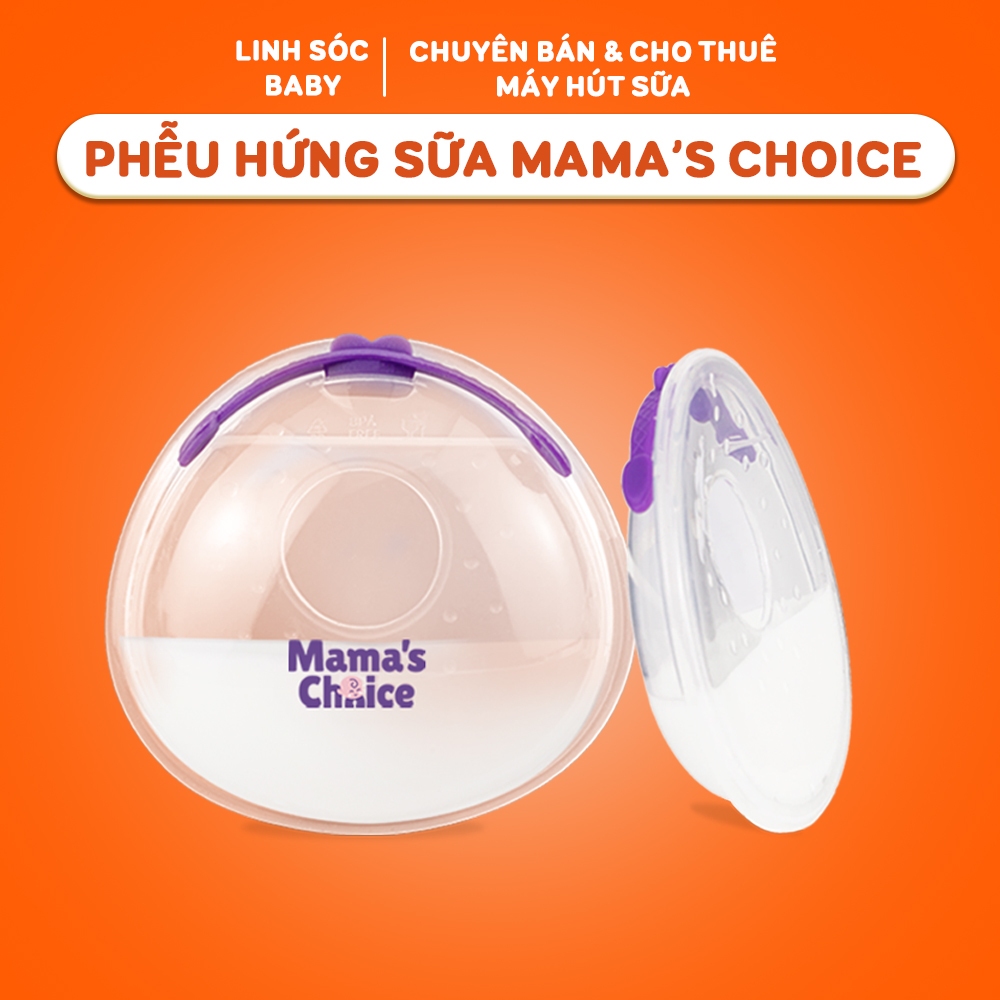 Bộ 2 Phễu hứng sữa silicone cao cấp Mama's Choice, có nút đậy chống tràn và dây đeo chống rơi