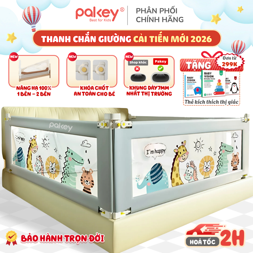 [HỎA TỐC] Thanh Chắn Giường PAKEY Chính Hãng, Thanh Chặn Giường An Toàn Cho Bé Nâng Hạ 1-2 Bên Tiện 